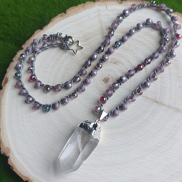Silver Quartz Crystal Necklace Artisan Jewelry by Rust Belt Raised - Picture 8 of 12